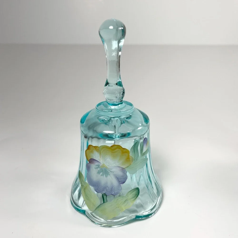 Vintage Fenton Scalloped‎ Clear Blue Bells Floral Hand Painted Signed set of 3